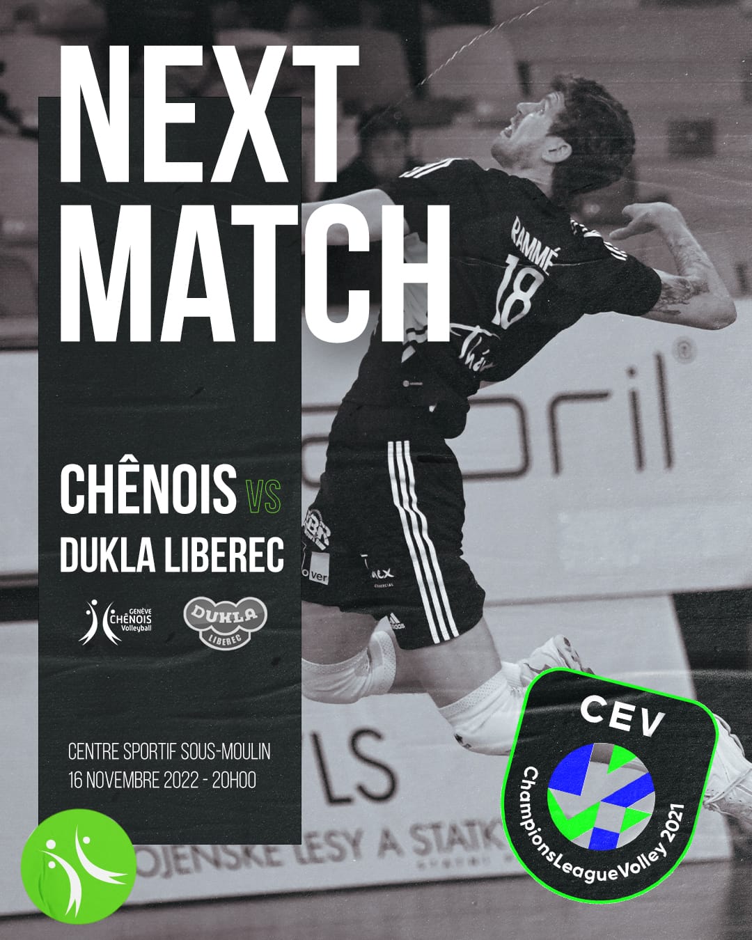 Coupe d&rsquo;Europe : Chênois – Liberec le mercredi 16-11-22