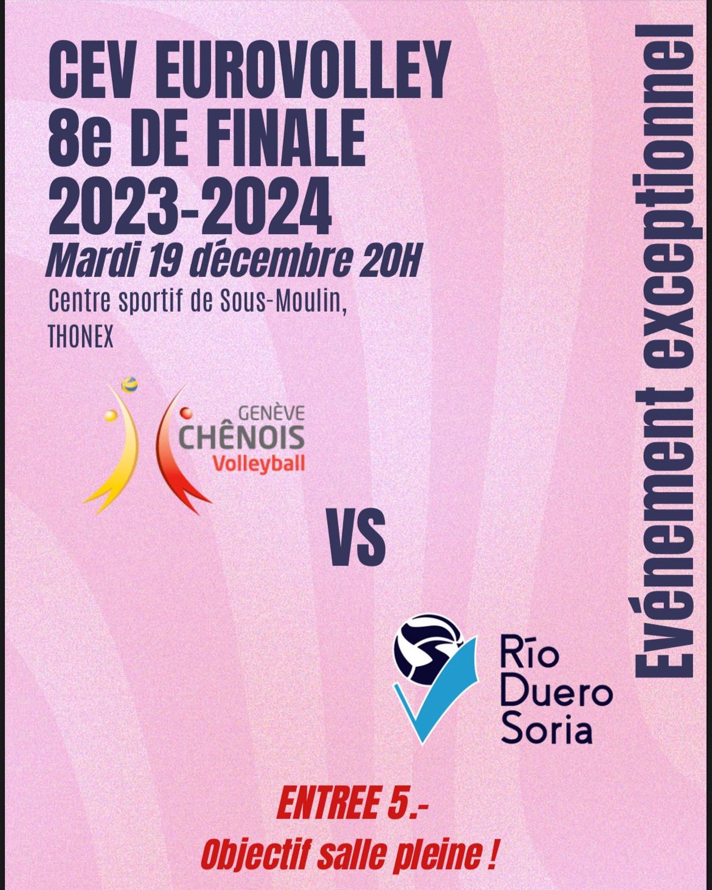 Coupe d&rsquo;Europe : Chênois – Río Duero Soria le mardi 19-12-23